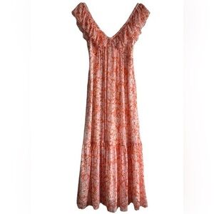 Lavender Brown Orange Floral Ruffle Cove Maxi Dress Sz. S NWT!